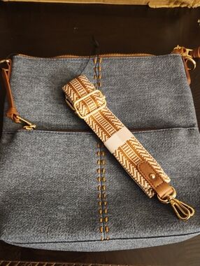 Westbronco Denim Crossbody Bag with Patterned Adjustable Strap